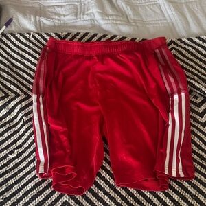 Men's Red Athletic Shorts with White Side Stripes